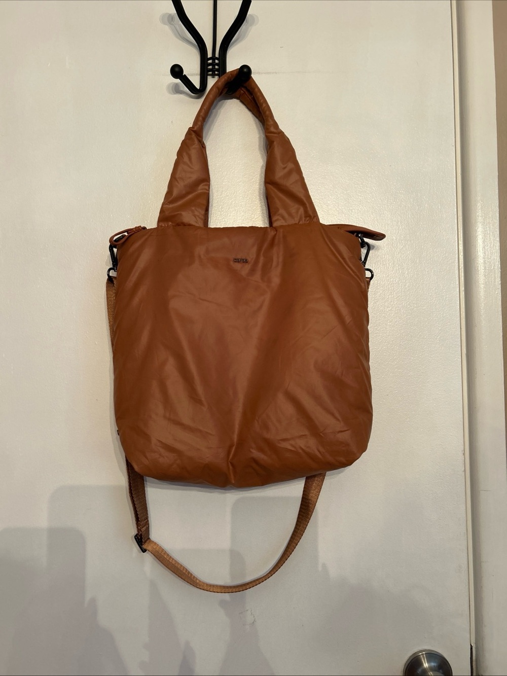 Caraa Cumulus Tote Clay Brown Lightweight Puffy Nylon Crossbody Double Handles